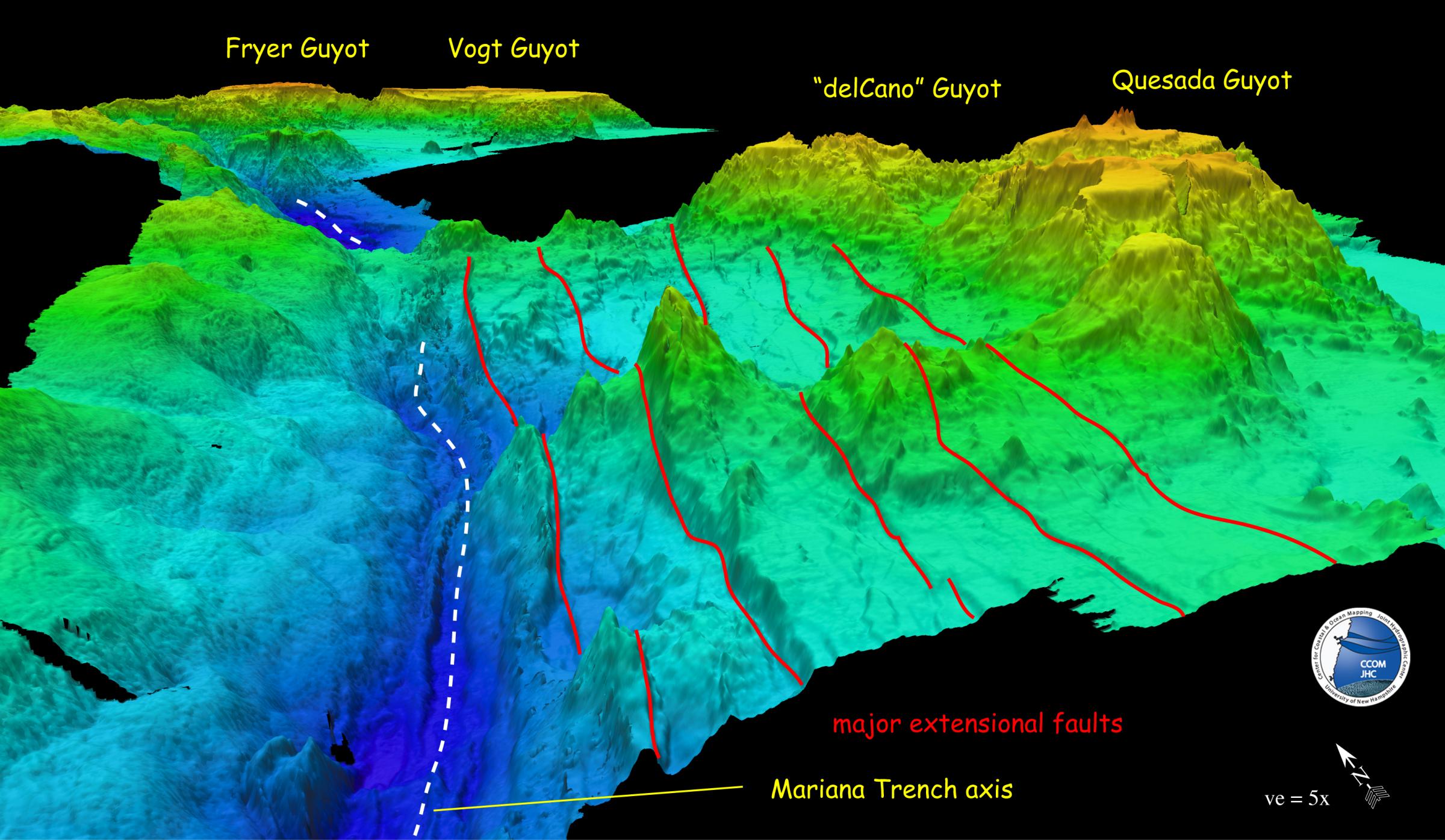 Bathymetry image showing Mariana Trench - Guyots Carried into the Trenc