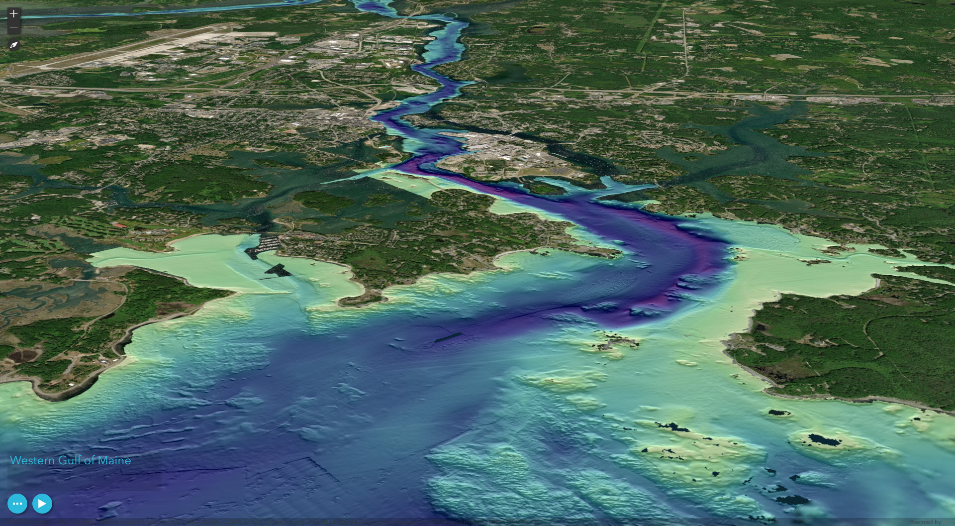 Figure 3. Three dimensional GIS browser interface to the WGOM high resolution and regional bathymetry data.